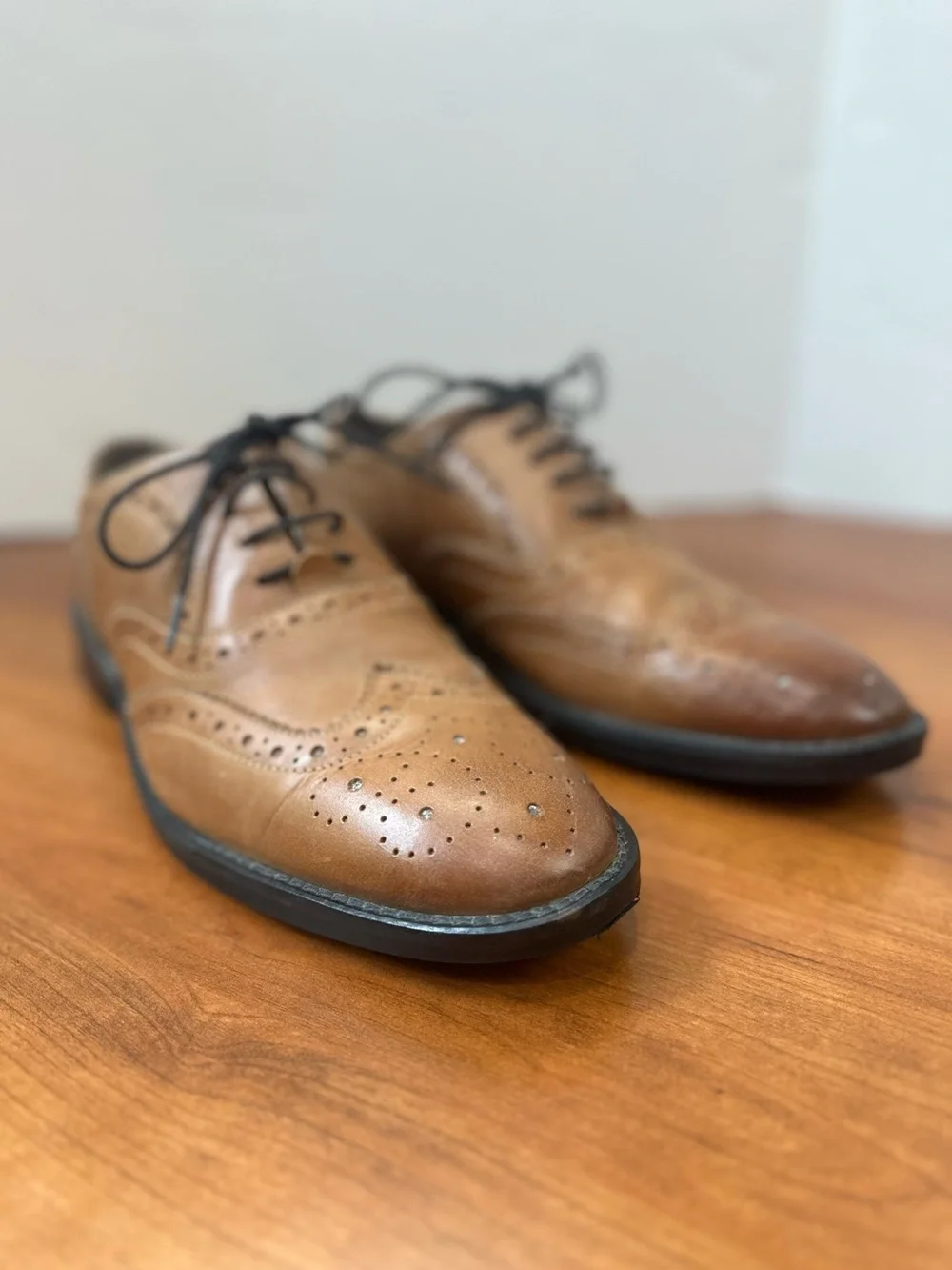 Asos Men's Wing Tip Oxford Brown Leather Lace-Up Shoes Brogue Details Sz 6